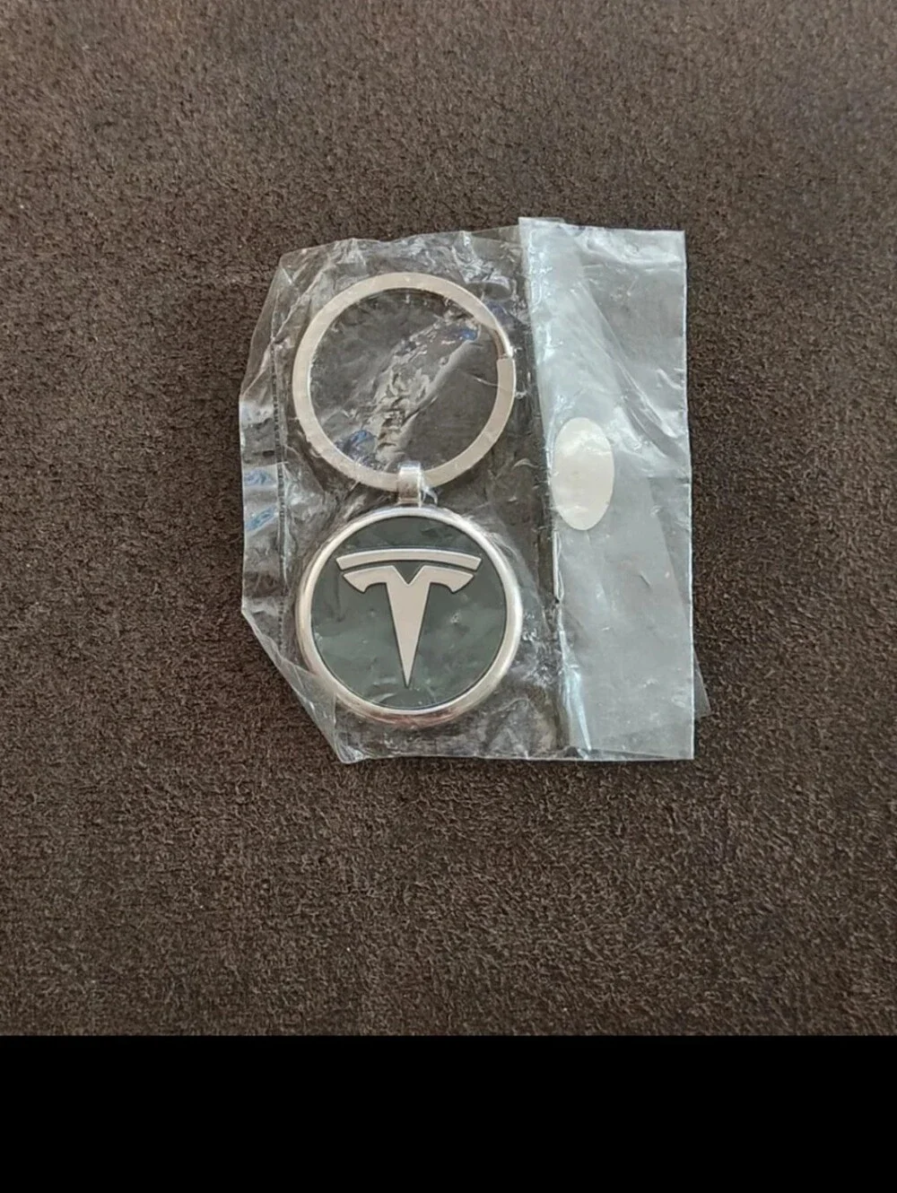 Tesla Logo Chrome & Black Background Keychain.